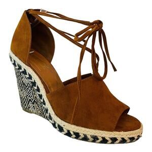 Sugar Brown Faux Suede Shayla Espadrille Wedge Heel Sandal Size 8M